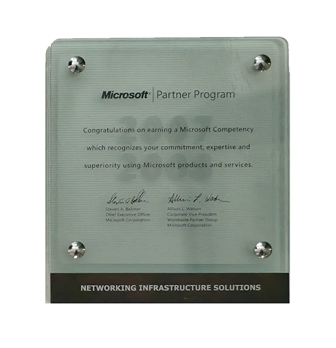 2007 - Microsoft Certified Partner - NETWORK INFRASTRUCTURE SOLUTIONS