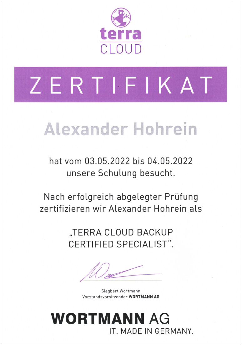 2022 - TERRA CLOUD BACKUP CERTIFIED SPECIALIST